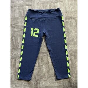 Seattle Seahawks Leggings Size Small Capri NFL Team Navy Blue Neon Green 12 Fan